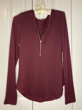 Ardene Burgundy Half-Zip Long Sleeve Top